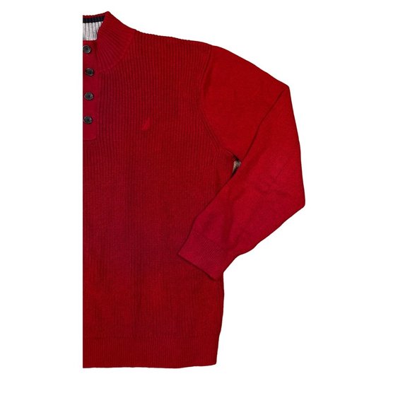 NAUTICA Sweater Men's L/S Shaker Stitch 1/4 Button Up High Neck Pullover Red 2XL - Picture 7 of 11